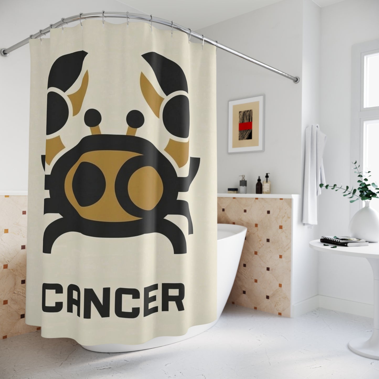 Cancer Zodiac Shower Curtain — Modern Crab Astrology Bathroom Decor