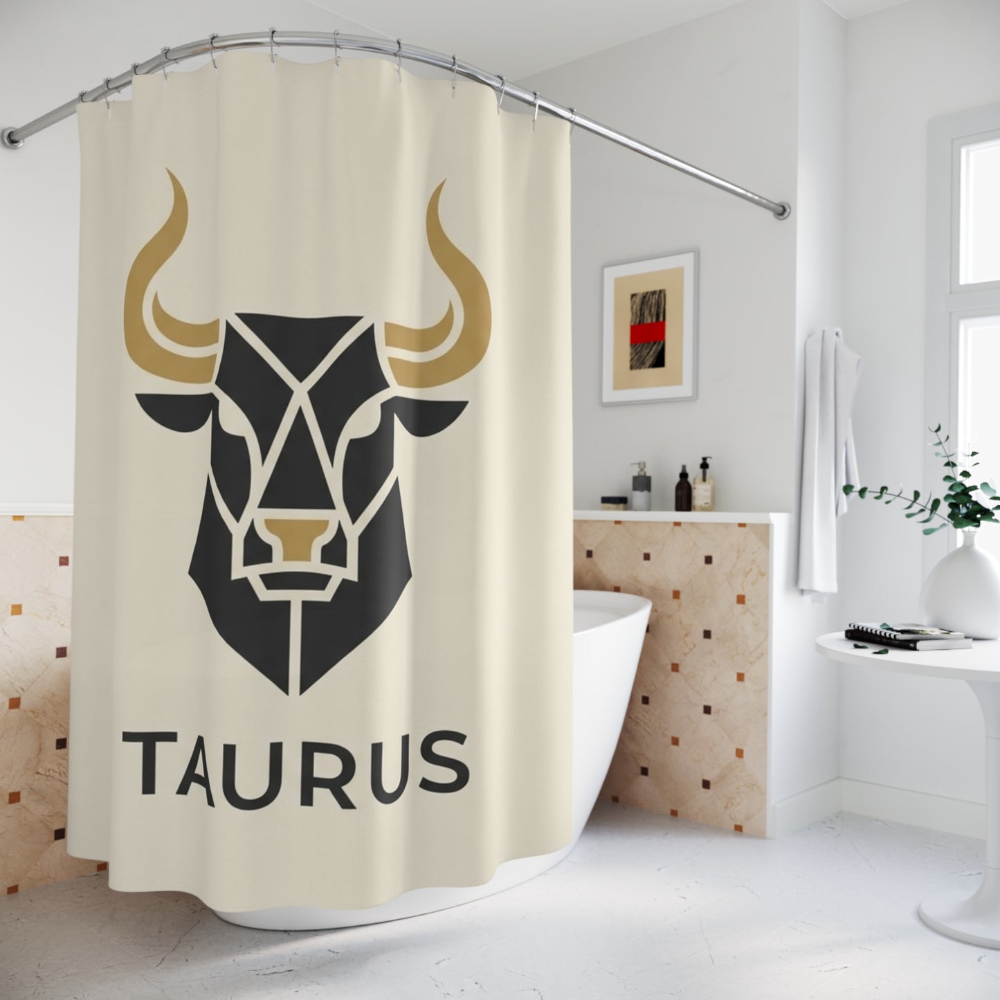Taurus Zodiac Bull Shower Curtain — Geometric Astrology Bathroom Decor