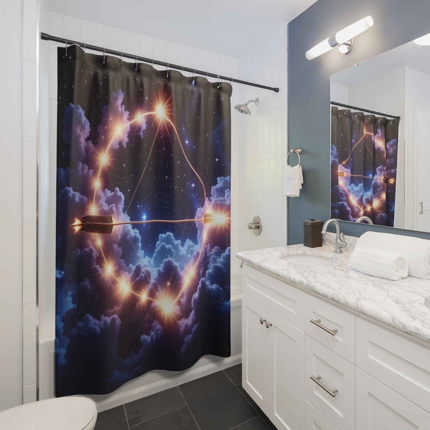 Golden Sagittarius Shower Curtain