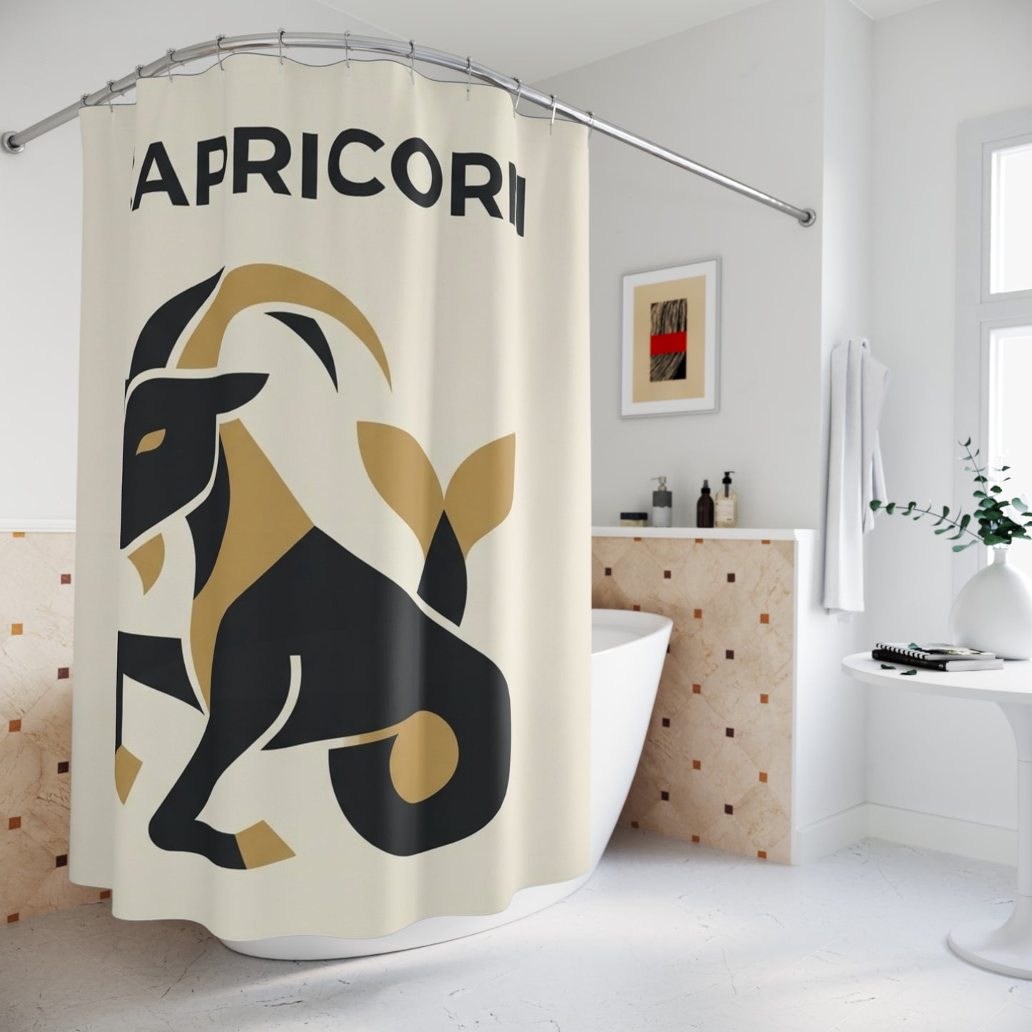 Capricorn Shower Curtain — Zodiac Goat Horoscope Bathroom Decor