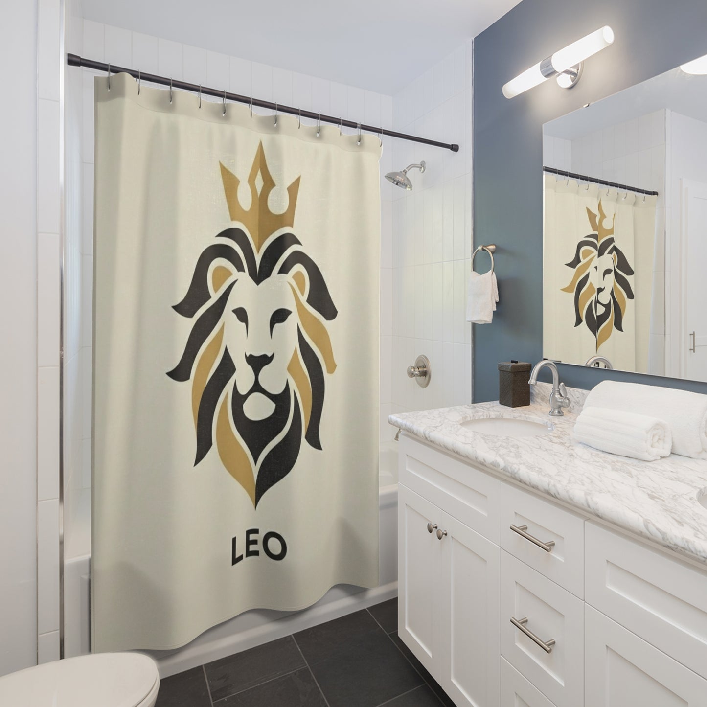 Leo Zodiac Shower Curtain — Regal Lion Astrological Bathroom Decor