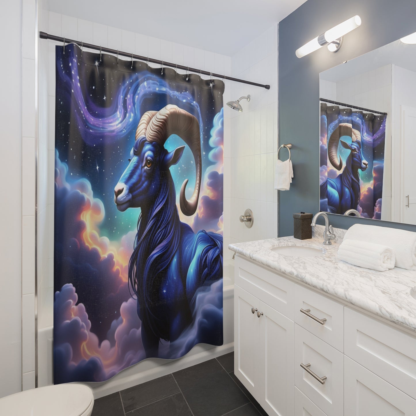 Portrait of Capricorn Seagoat Shower Curtains