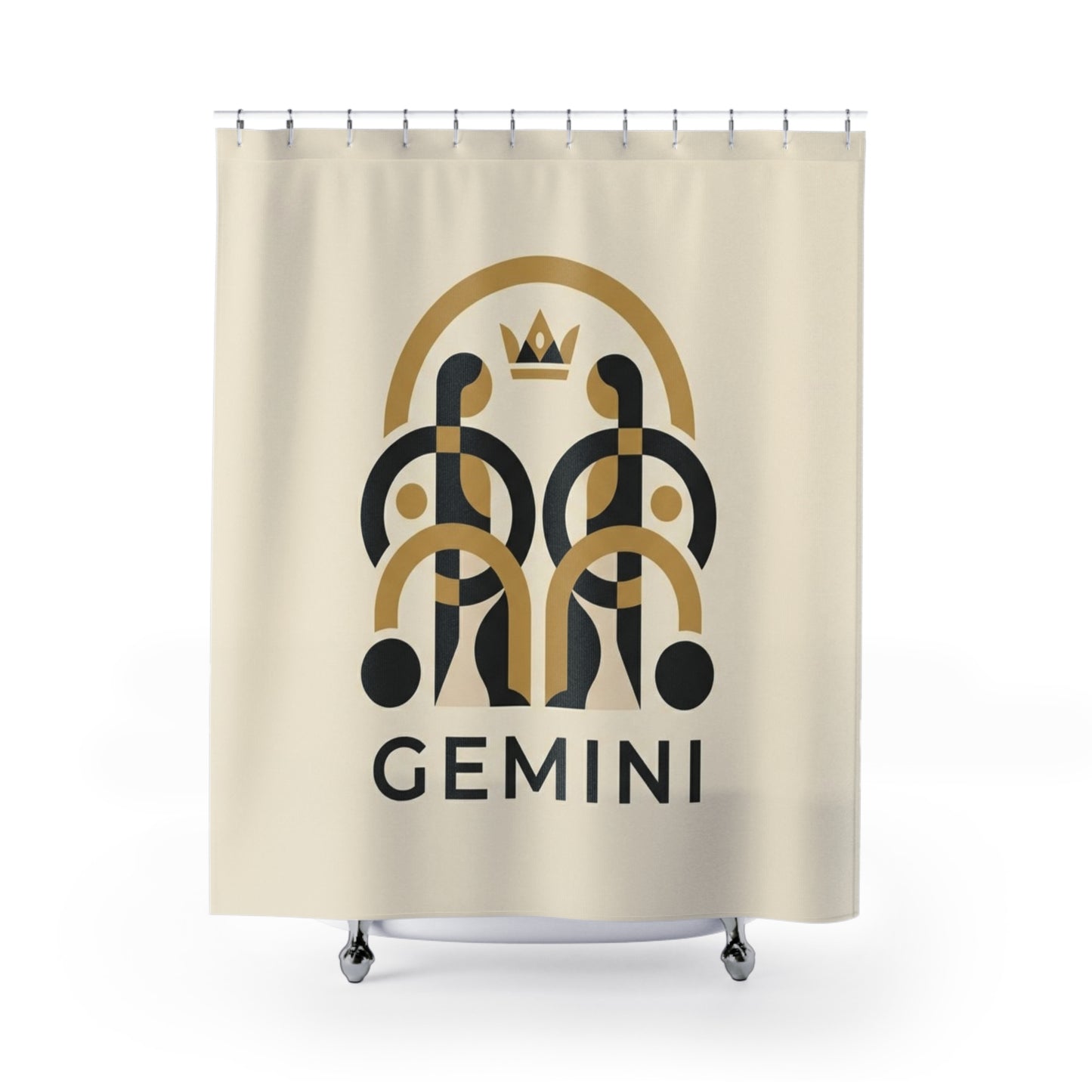 Gemini Zodiac Shower Curtain — Gold & Black Astrological Bathroom Decor