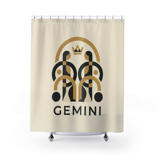 Gemini Zodiac Shower Curtain — Gold & Black Astrological Bathroom Decor
