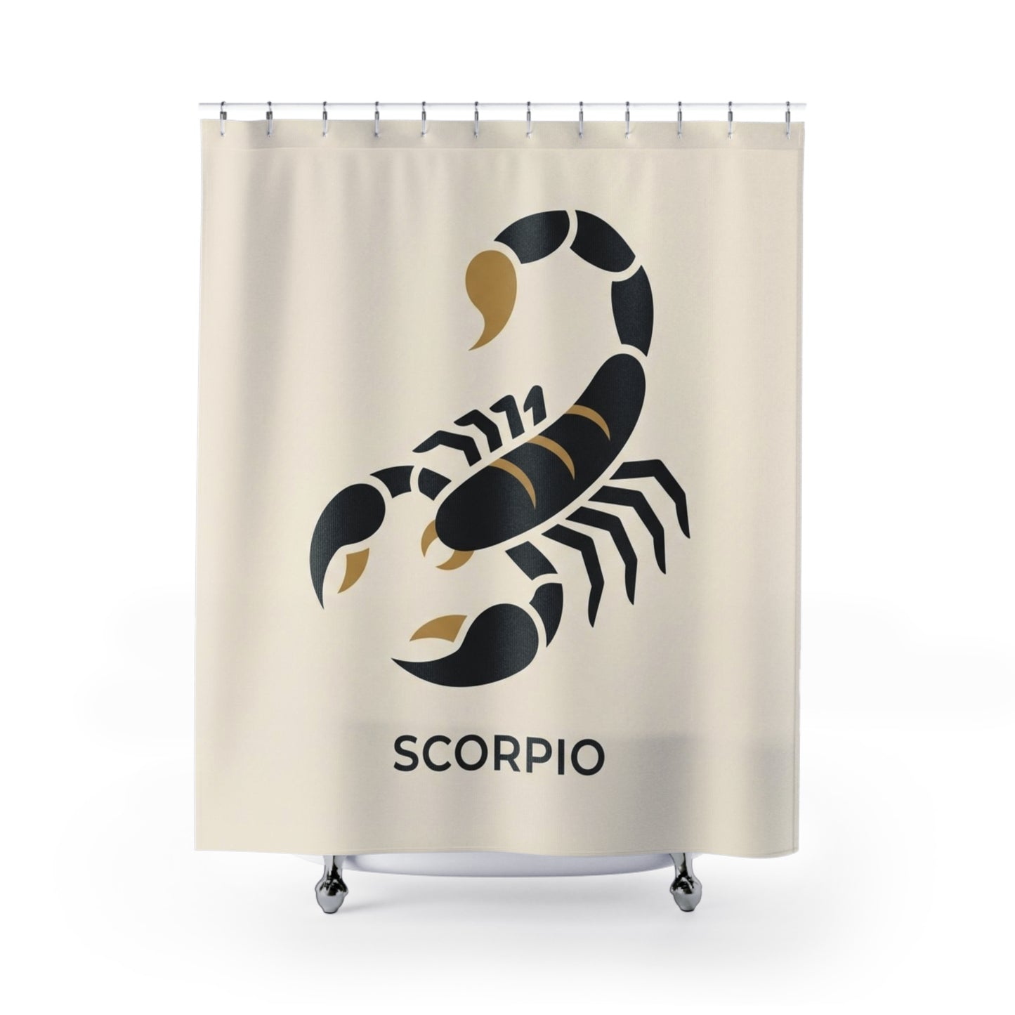 Scorpio Zodiac Shower Curtain — Black & Gold Astrological Bathroom Decor