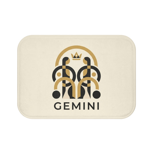 Gemini Zodiac Bath Mat — Elegant Gold & Black Astrological Bathroom Rug