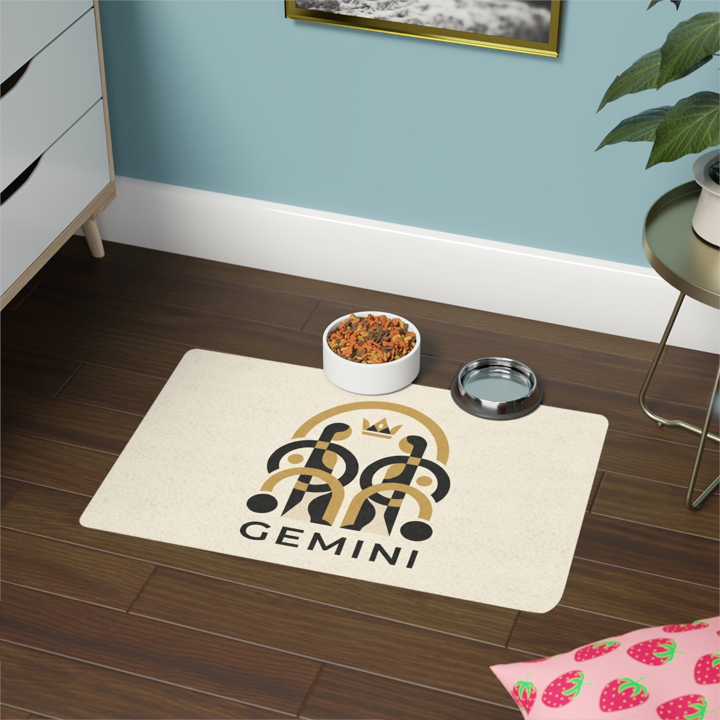 Gemini Zodiac Pet Food Mat (12x18) — Astro-Inspired Non-Slip Feeding Placemat