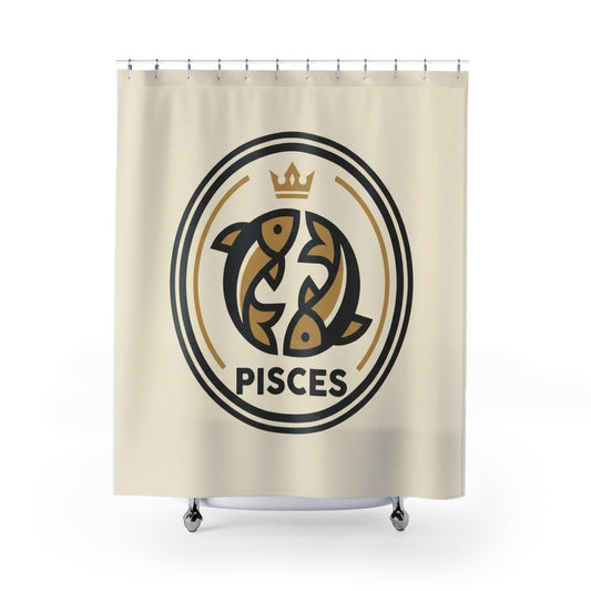 Pisces Zodiac Shower Curtain — Gold Crown Astrological Bathroom Decor