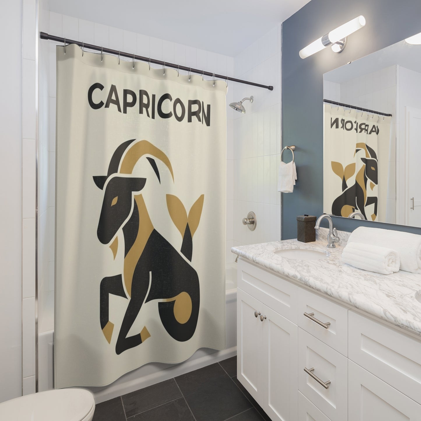 Capricorn Shower Curtain — Zodiac Goat Horoscope Bathroom Decor