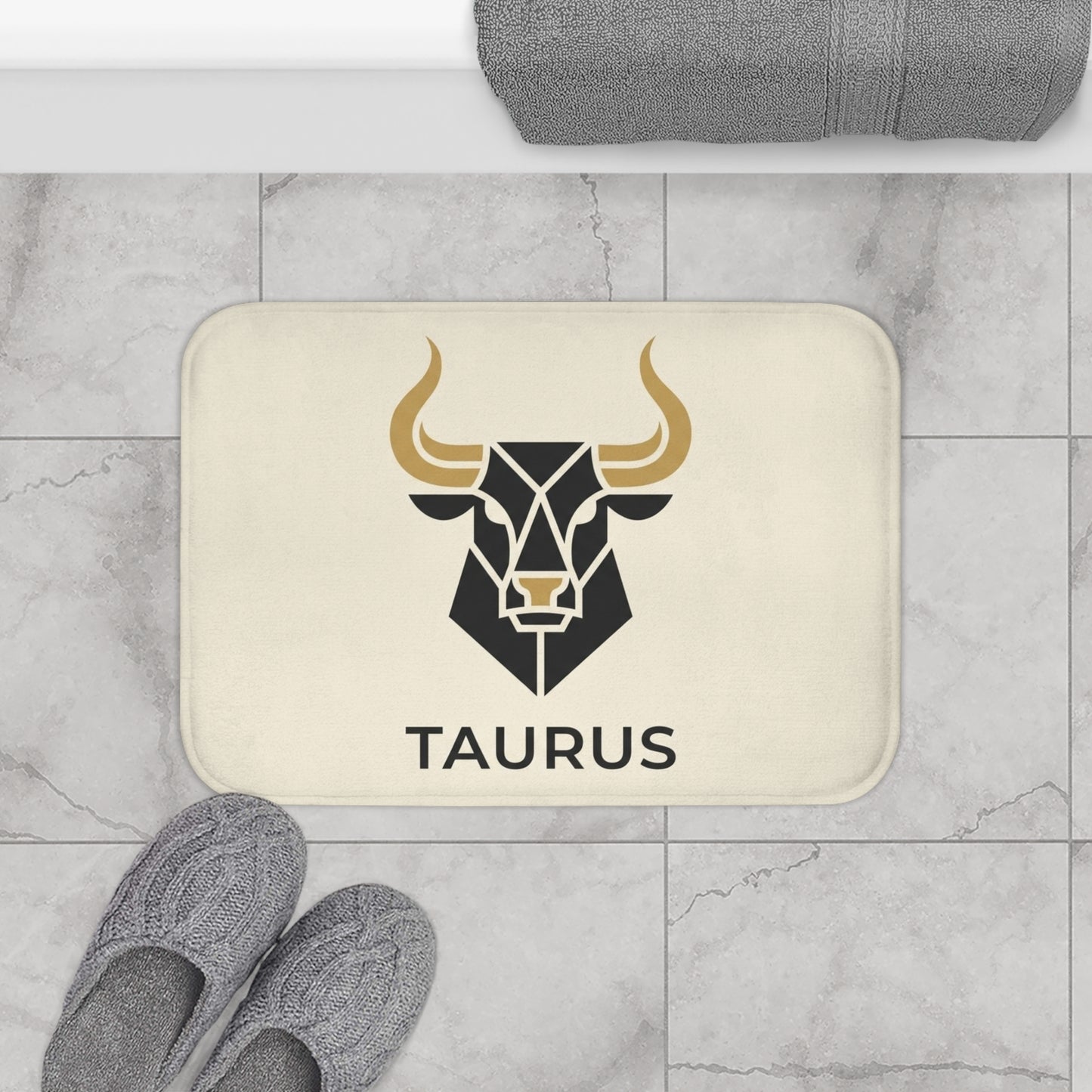 Taurus Zodiac Bath Mat — Geometric Bull Horoscope Bathroom Rug